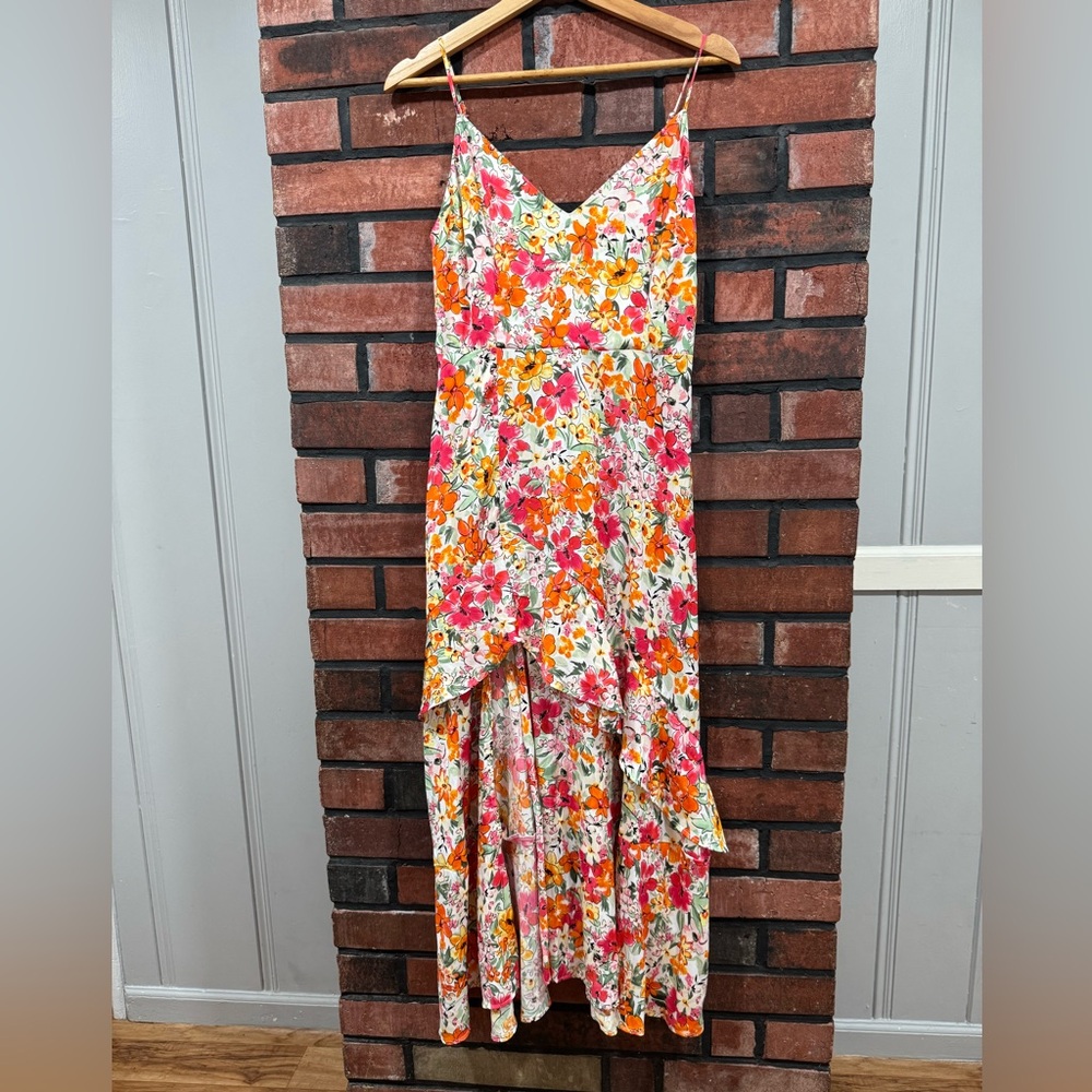 Dynamite Pink and Orange Ruffled Tiered Sundress